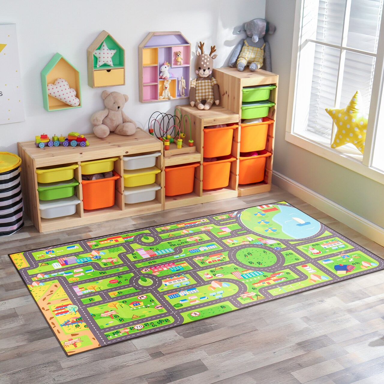 Sorbus City Roads Themed Washable Rug for Kids - For playrooms, classrooms, and bedrooms